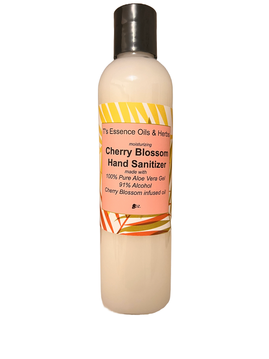 Hand Sanitizer - Cherry Blossom 8oz. - Moisturizing, 100% Pure Aloe Vera Gel, Infused Oil, 91% Alcohol